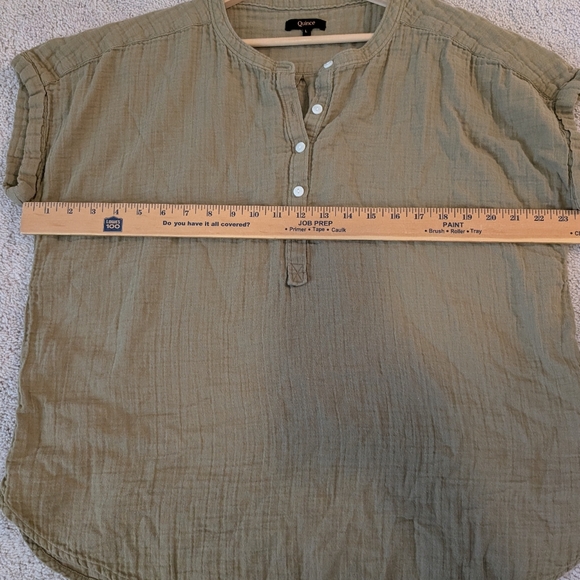 Quince 100% Organic Cotton Shirt Womens Large Green Gauze Short Roll Sleeves - Picture 8 of 9